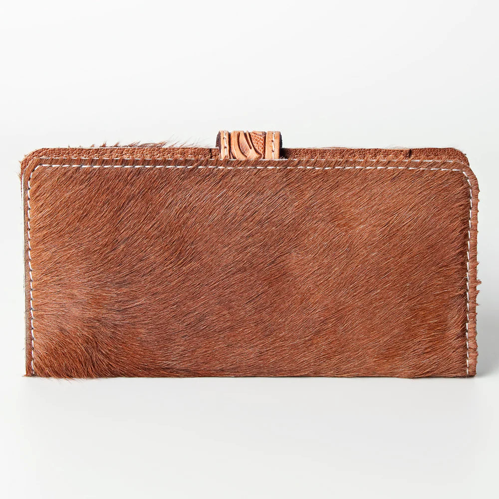 American Darling Hand Tooled Hair On Wallet - Tan