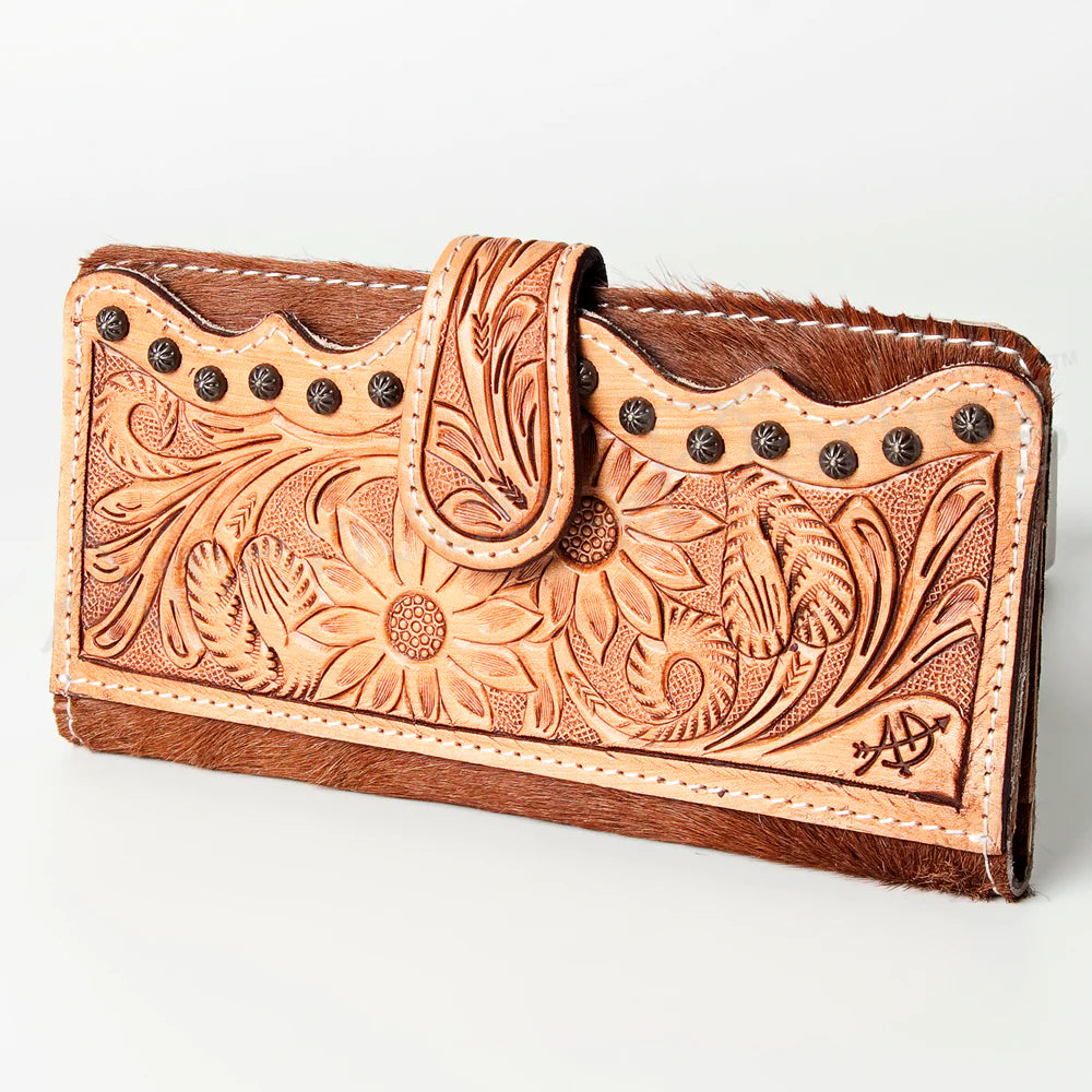 American Darling Hand Tooled Hair On Wallet - Tan