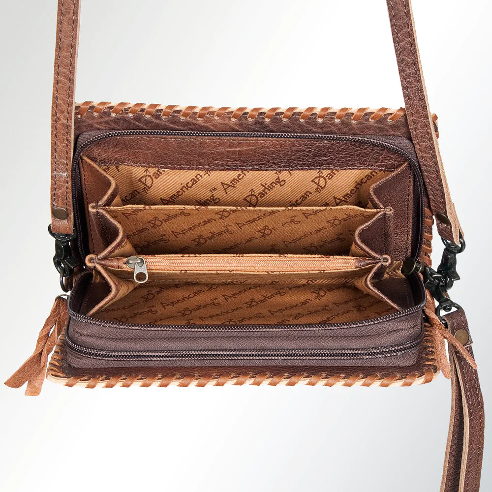 American Darling Women's Hand-Tooled Crossbody Purse - Tan