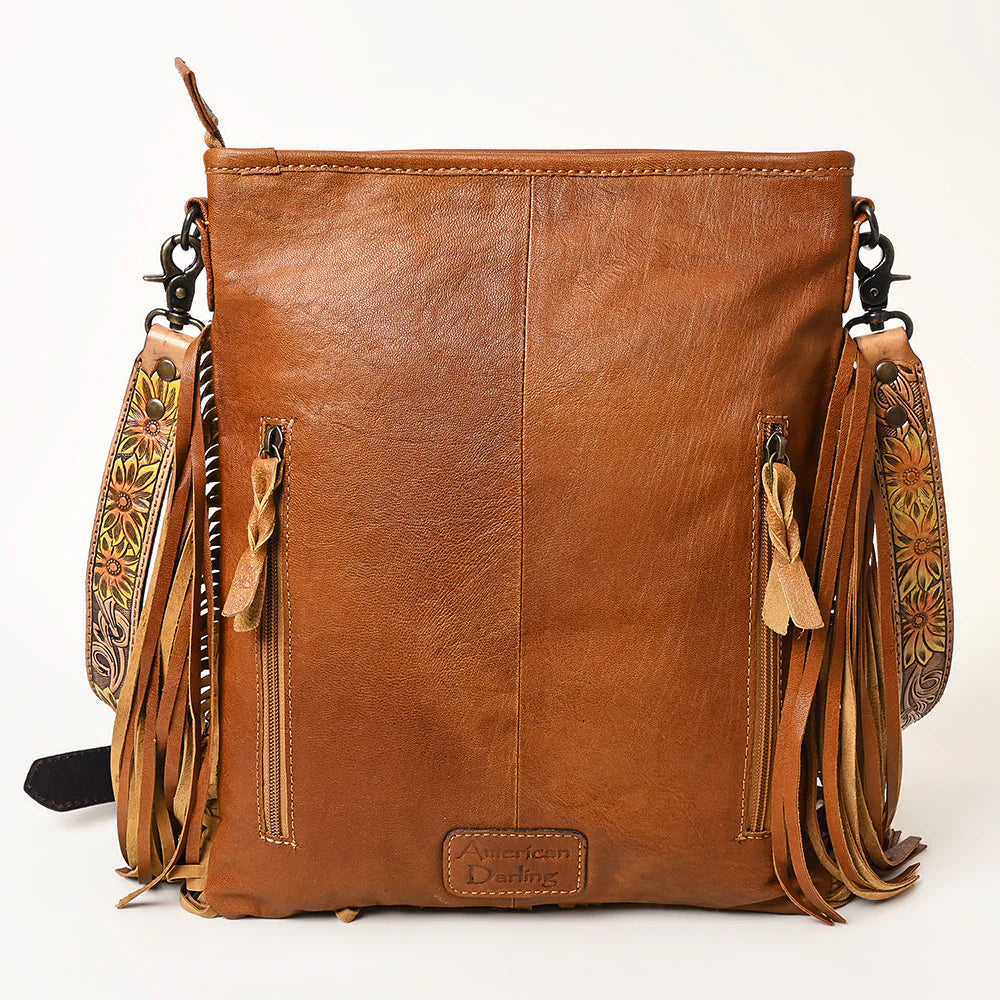 American Darling Hand Tooled Leather Cross Body Bag - Sunflower with Cowhide