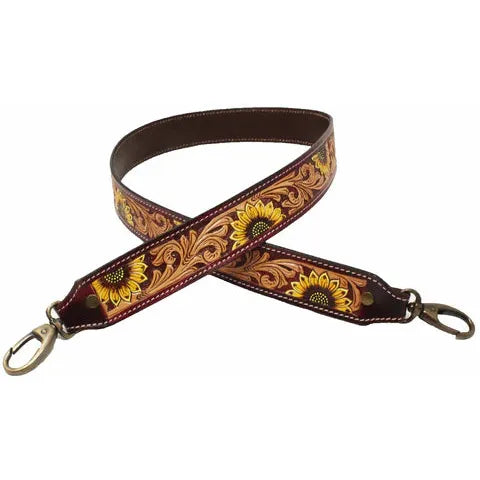 Western Antique Sunflower Tooled Leather Replacement Shoulder Strap