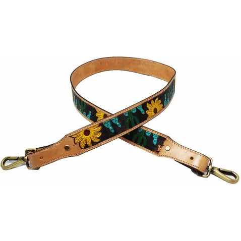 Western Tooled Leather Replacement Shoulder Strap Cactus Sunflower