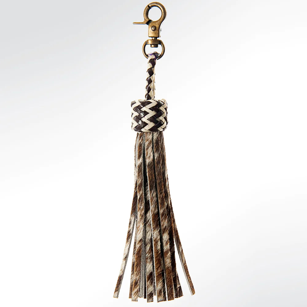 American Darling Rawhide Knot Leather Fringe Keychain - Brown