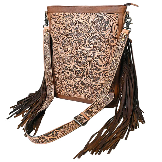 American Darling Large Crossbody Hand Tooled Floral & Leather