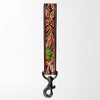 American Darling Hand Tooled Leather Wristlet Keychain - Floral Tooling with Painted Accents & Concho