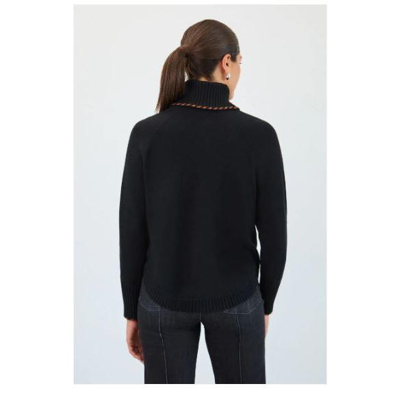 FDJ Women's Long Sleeve Cowl Neck Sweater- Black
