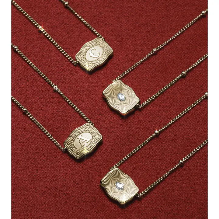 Spur West Ultra Mini Belt Buckle  Initial Necklace- Gold