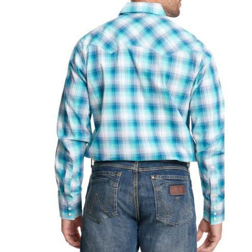 Wrangler  Men's 20X Competition Plaid  Long Sleeve Shirt - Turquoise/Navy