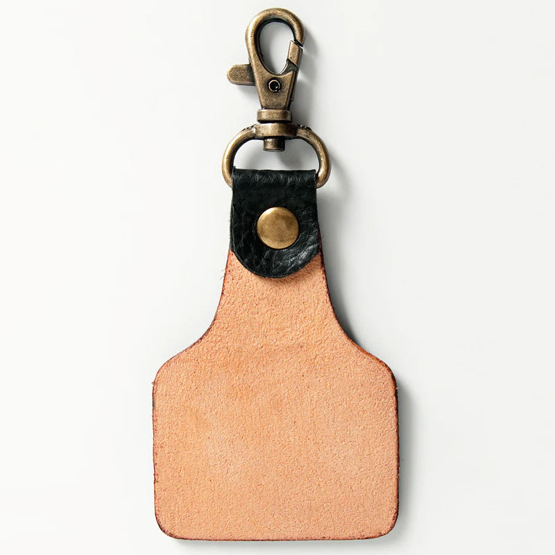 American Darling Tooled Leather Keychain Desert Night Scene with Cactus & Moon