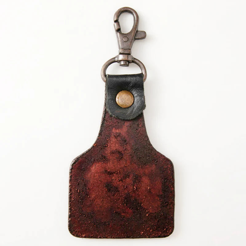 American Darling Hand-Tooled Leather Keyring Sunflower with Turquoise A Accent