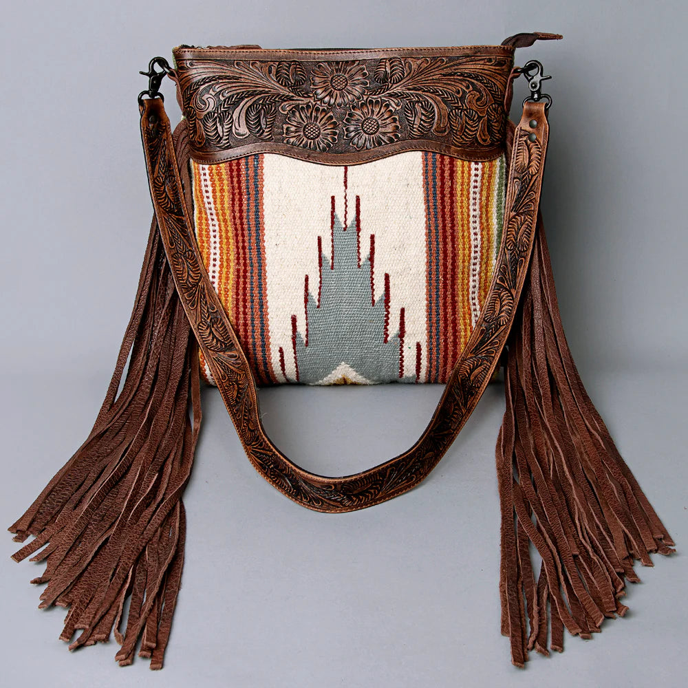 American Darling Hand Tooled Saddle Blanket Large Crossbody Bag -Brown