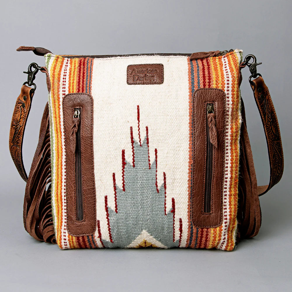 American Darling Hand Tooled Saddle Blanket Large Crossbody Bag -Brown