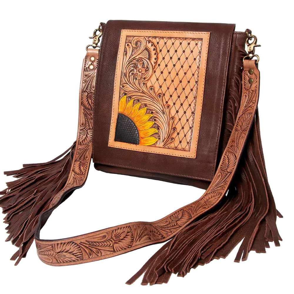 American Darling Floral Carved Genuine Leather Crossbody