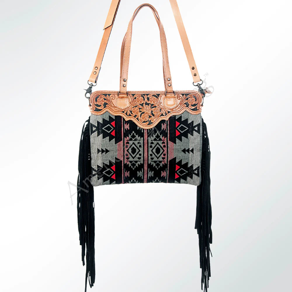 American Darling Saddle Blanket Leather Western Handbag Purse w/Fringe