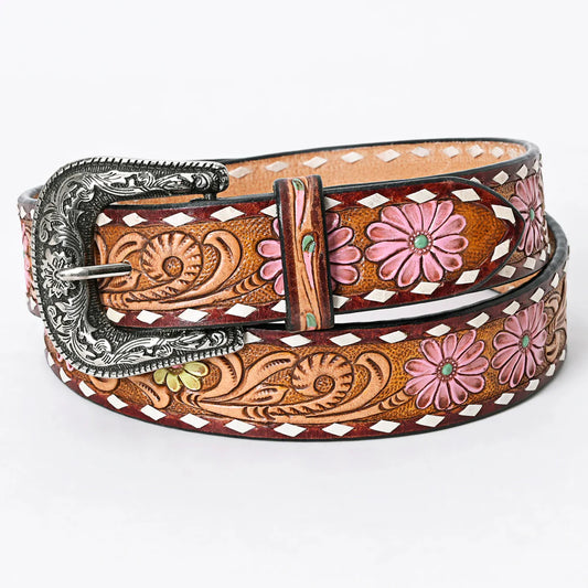 American Darling Women's Hand-Tooled Belt - Pink Flowers