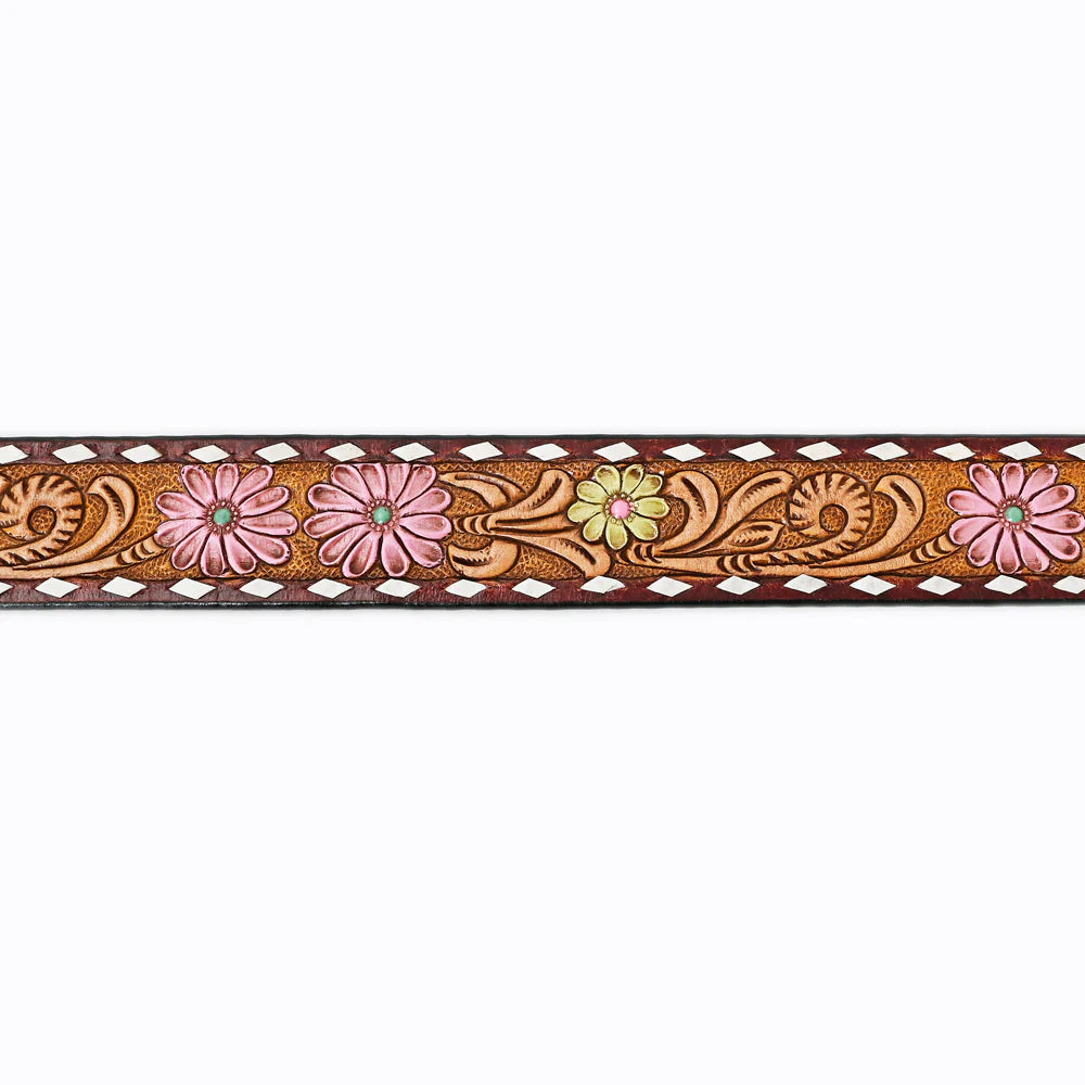 American Darling Women's Hand-Tooled Belt - Pink Flowers