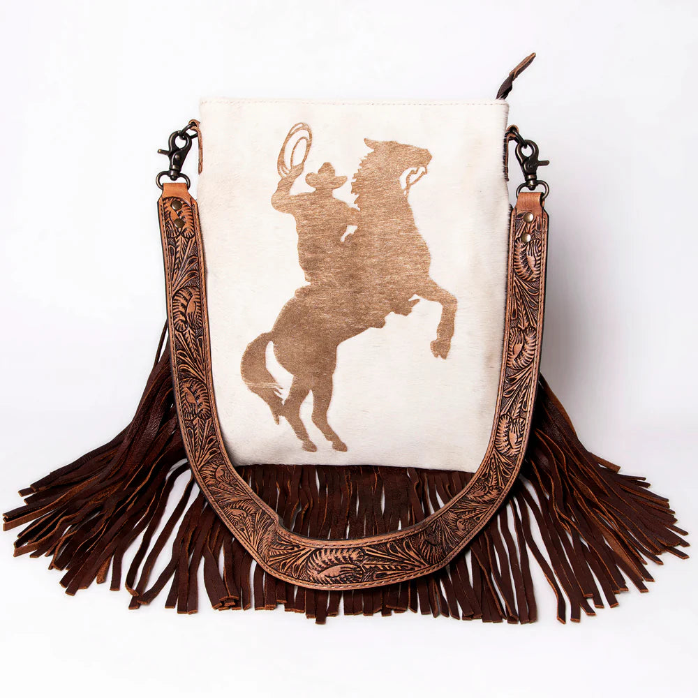 American Darling Hand Tooled Large Crossbody Purse with Fringes - Roper Design