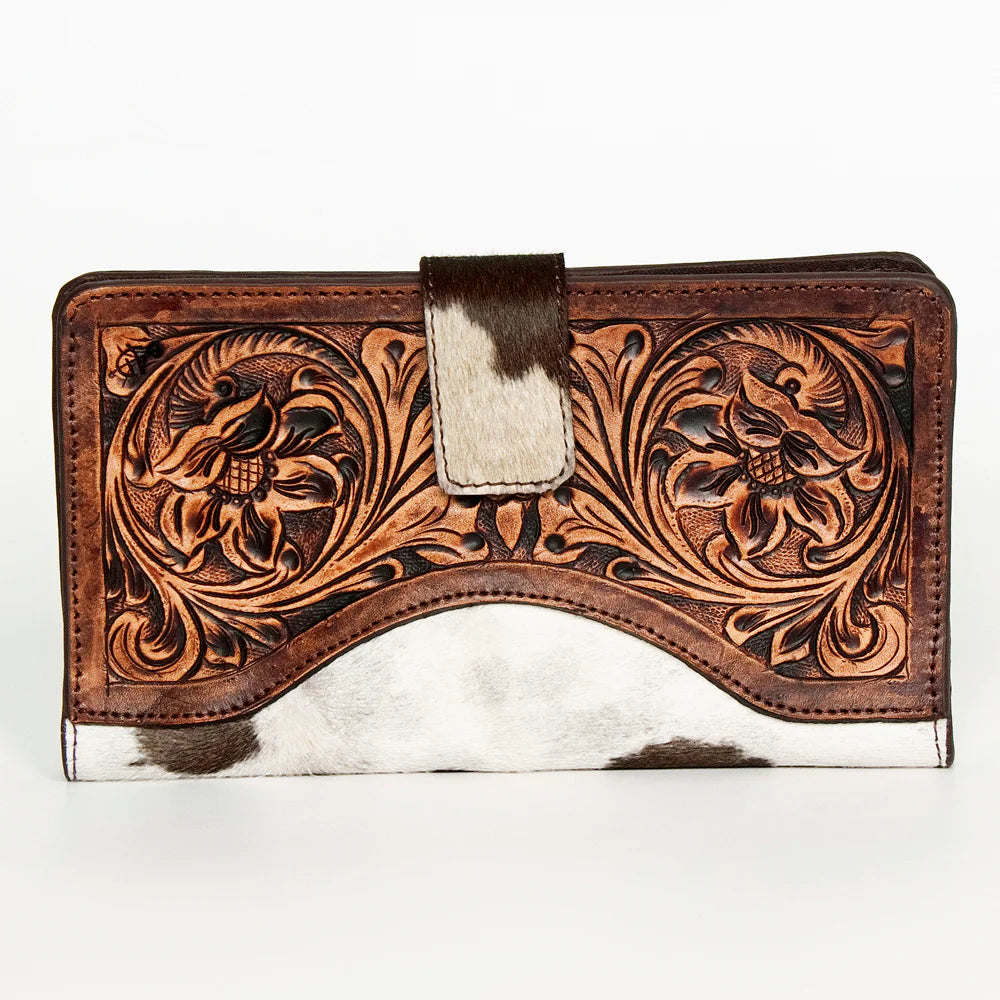American Darling Hand Tooled Hair On Wallet - Natural/Brown