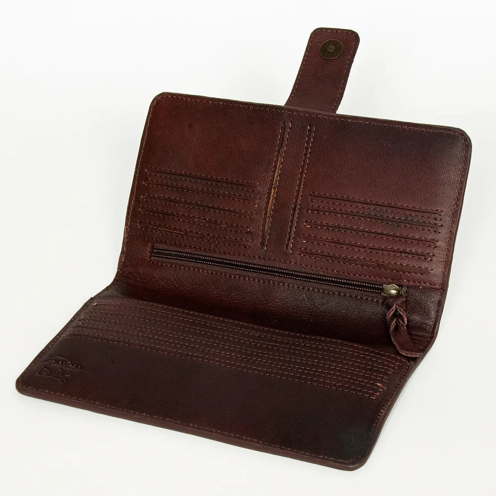 American Darling Hand Tooled Hair On Wallet - Natural/Brown