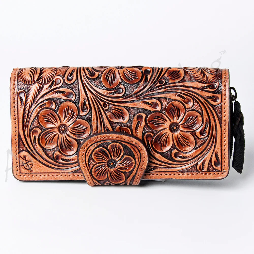 American Darling Hand Tooled Leather Floral Wallet - Brown