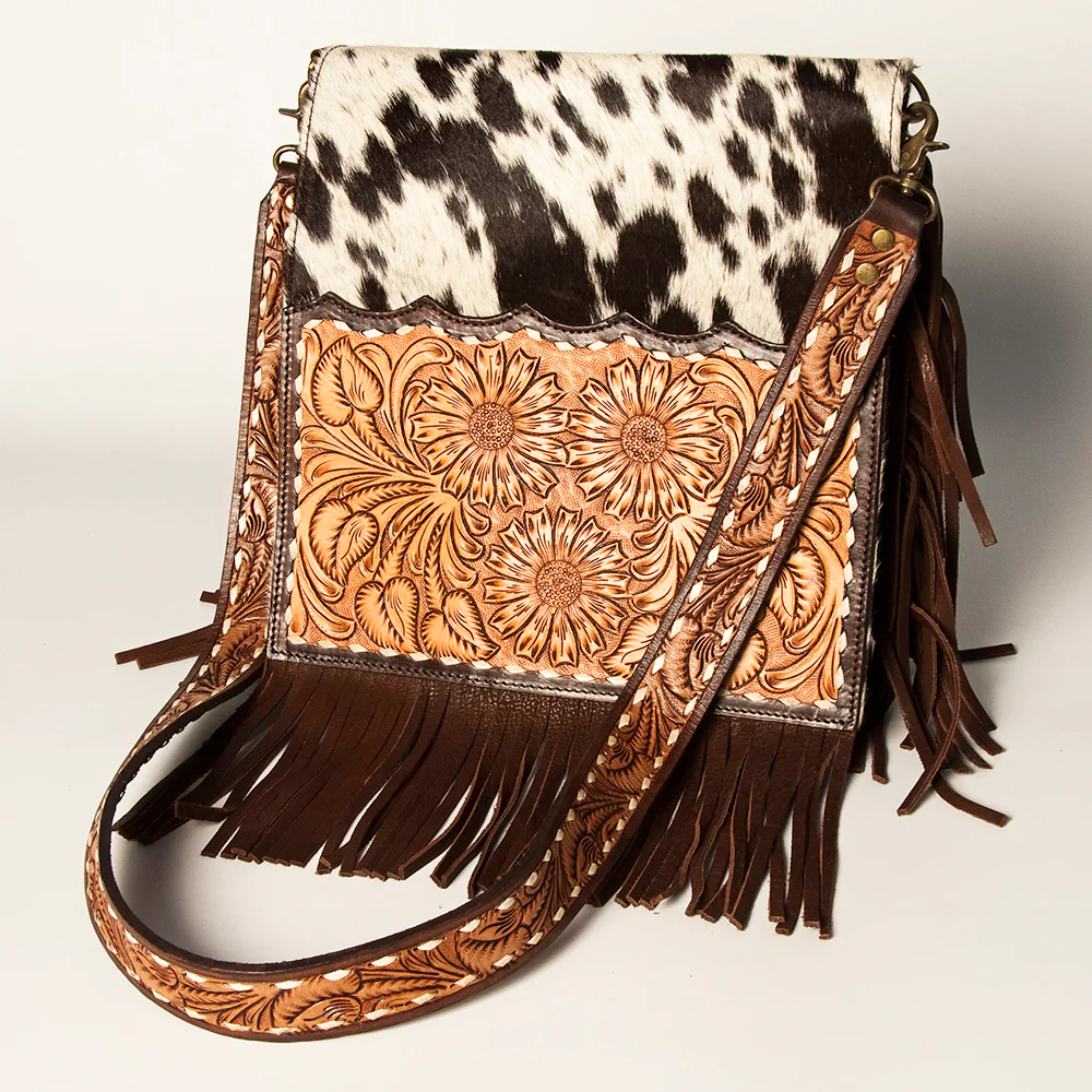 American Darling Crossbody Leather Tooled Messenger Bag - Cowhide/Sunflower