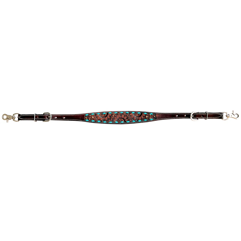 Bar H Western Leather Wither Straps - Brown Sunflower with Turquoise Accents