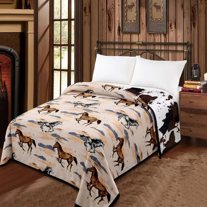 Western Linens Running Horse Mia Reversible Blanket-