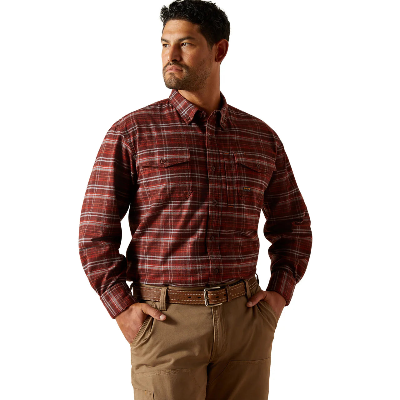 Ariat Men's Rebar Flannel Dura Stretch LS Work Shirt - Bitter Chocolate