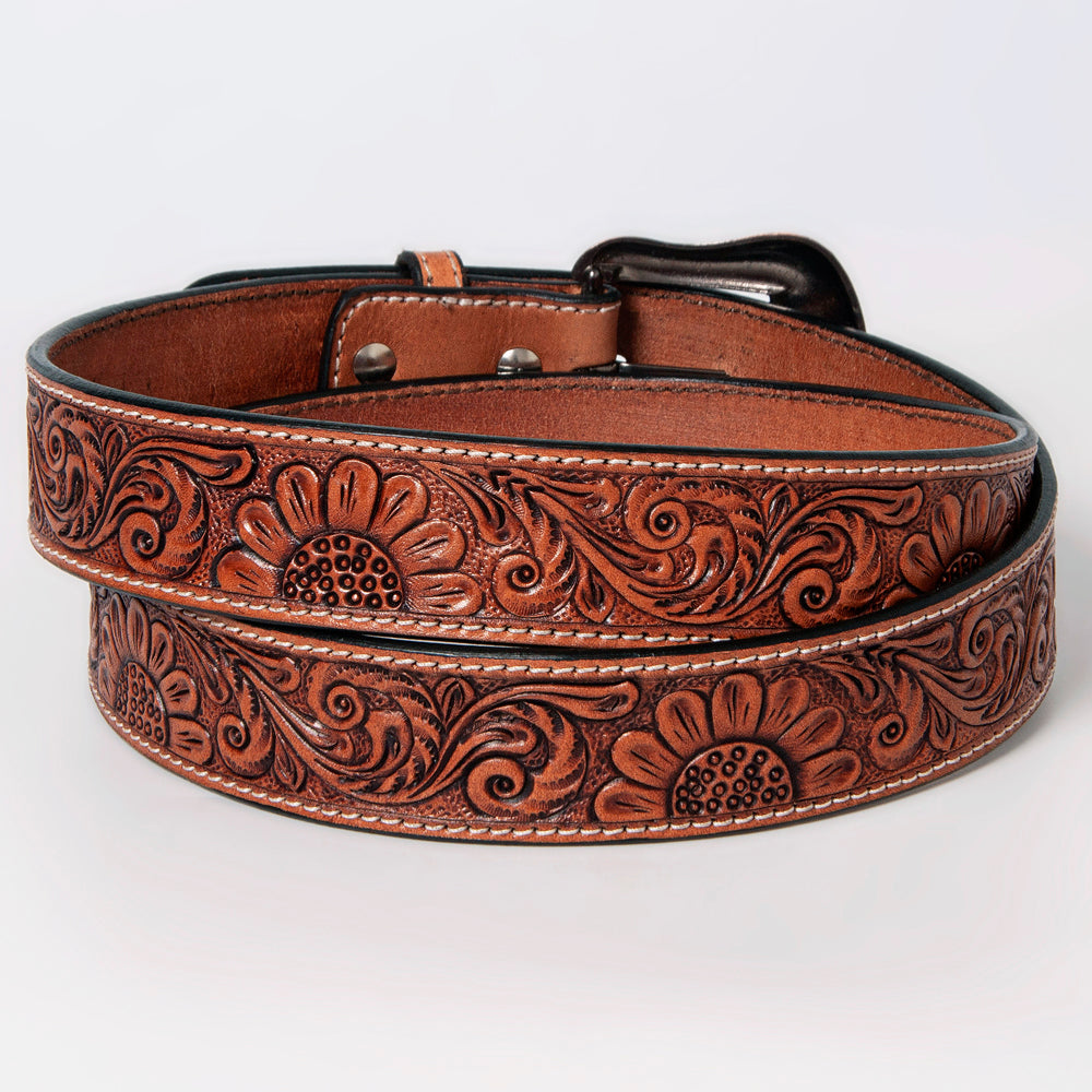 American Darling Unisex Tooled Leather Belt - Sunflower - Brown