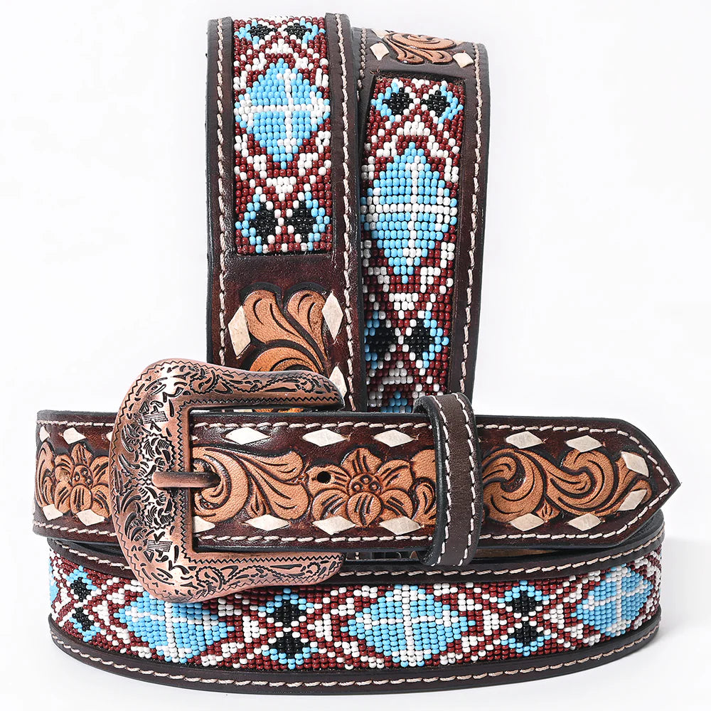 Bar H Hand Tooled Western leather Belt