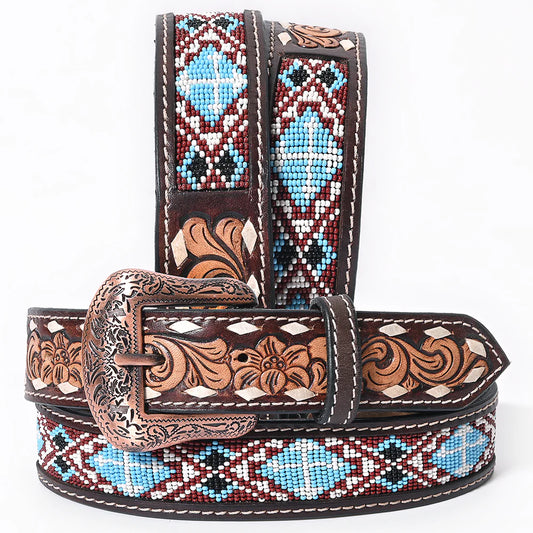 Bar H Hand Tooled Western leather Belt