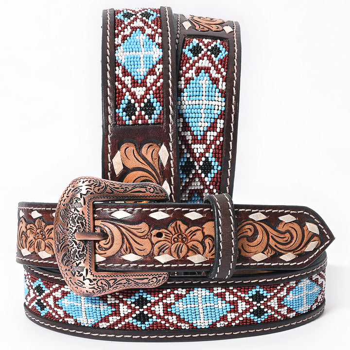 Bar H Hand Tooled Western leather Belt