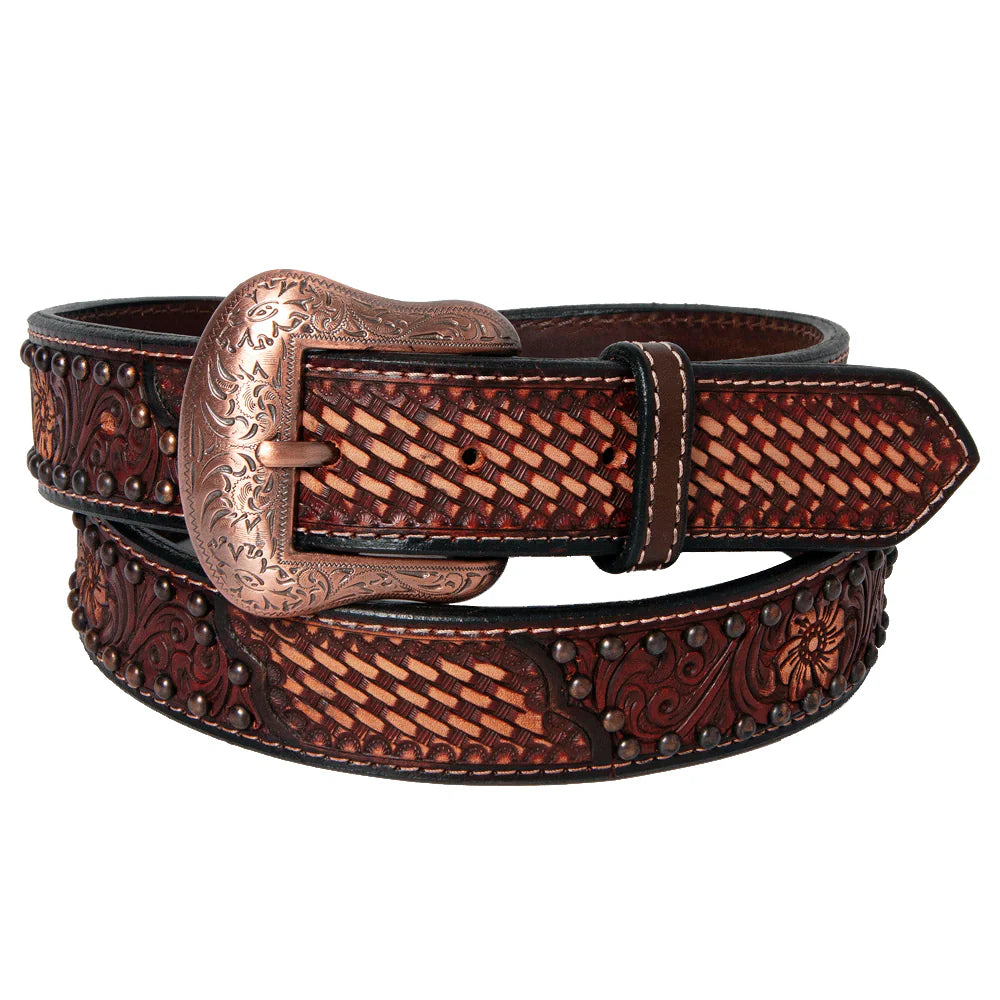 American Darling Tooled Leather Belt - Dark Brown