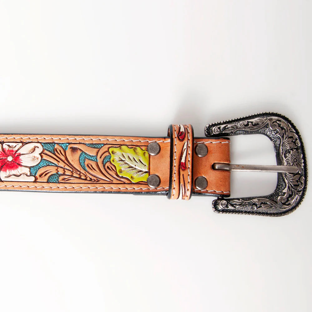 American Darling Women's Hand-Tooled Belt - Turquoise & White Beading