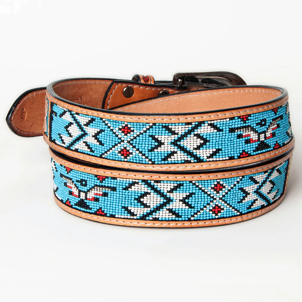 American Darling Women's Hand-Tooled Belt - Turquoise & White Beading