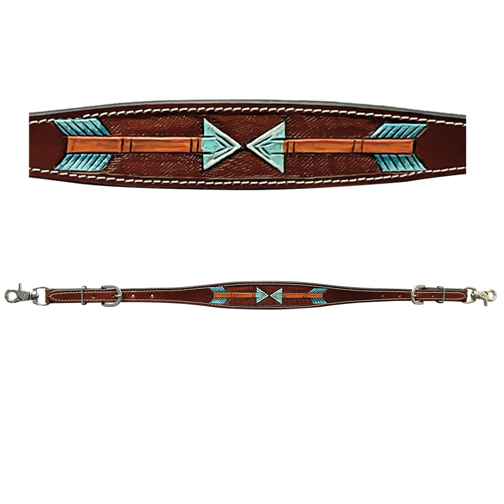 American Darling Leather Wither Straps - Turquoise Arrow Design - Brown