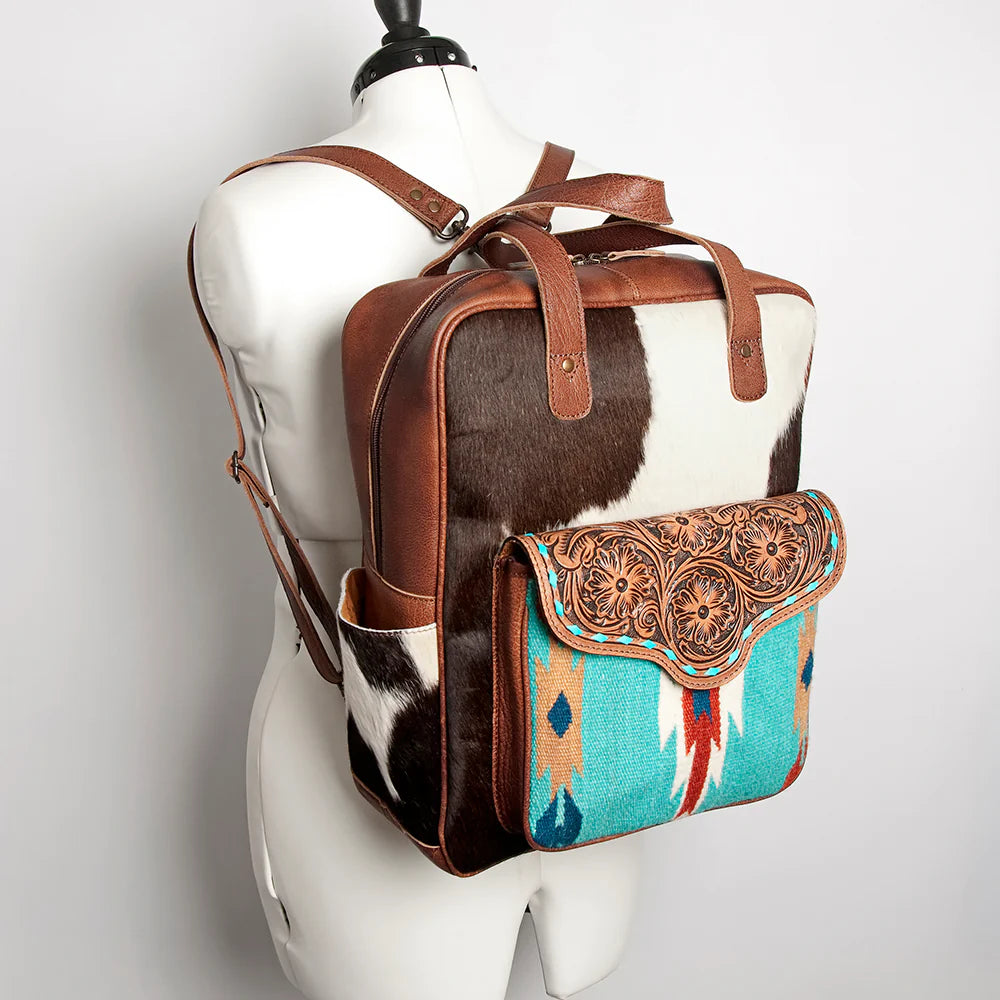 American Darling Cowhide Backpack Purse - Turquoise Blanket Weave