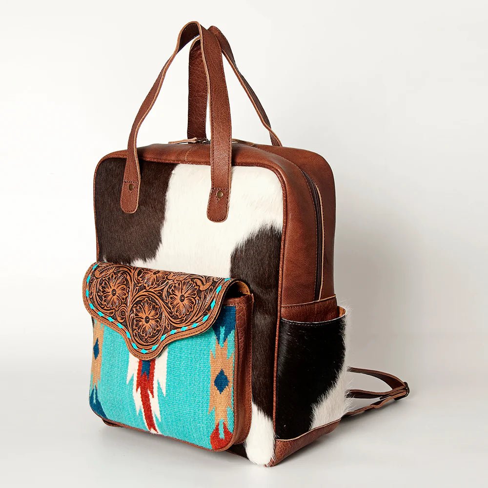 American Darling Cowhide Backpack Purse - Turquoise Blanket Weave