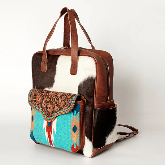 American Darling Cowhide Backpack Purse - Turquoise Blanket Weave