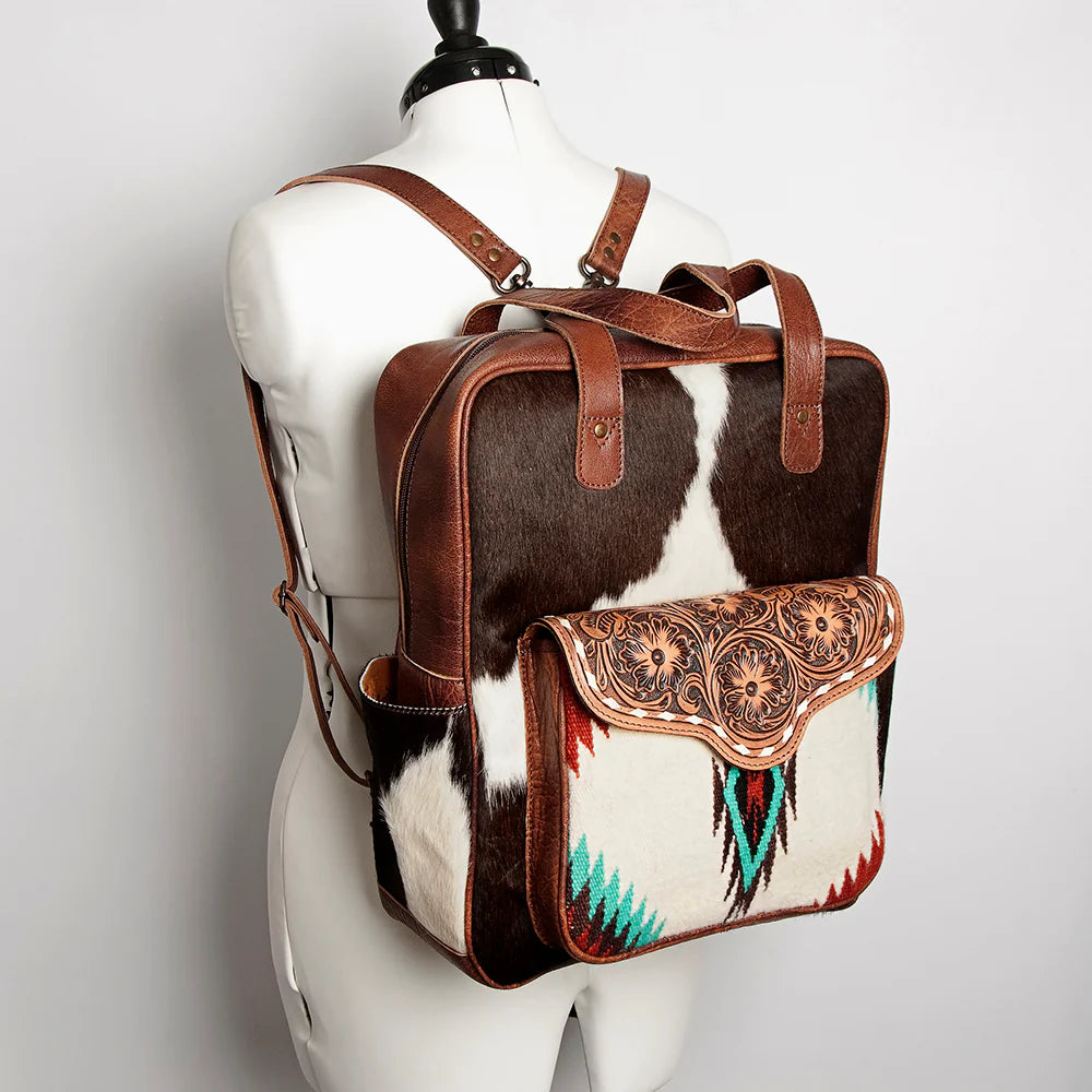 American Darling Cowhide Backpack Purse - Natural/Turquoise/Red Blanket Weave