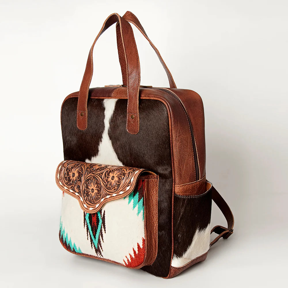 American Darling Cowhide Backpack Purse - Natural/Turquoise/Red Blanket Weave