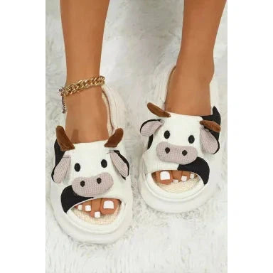 Dear Lover White Cute Cow Pattern Open Toe Slippers