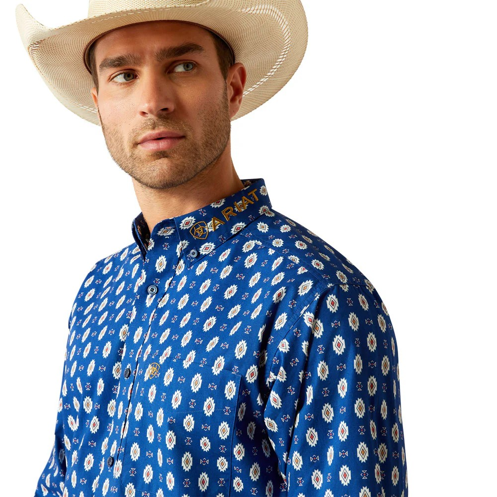 Ariat Men's Long Sleeve Team Dax Classic Fit Shirt- Navy/White