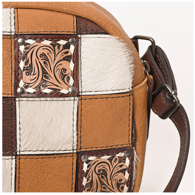 American Darling Women's Hand Tooled Leather Patchwork Crossbody Bag