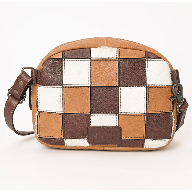 American Darling Women's Hand Tooled Leather Patchwork Crossbody Bag
