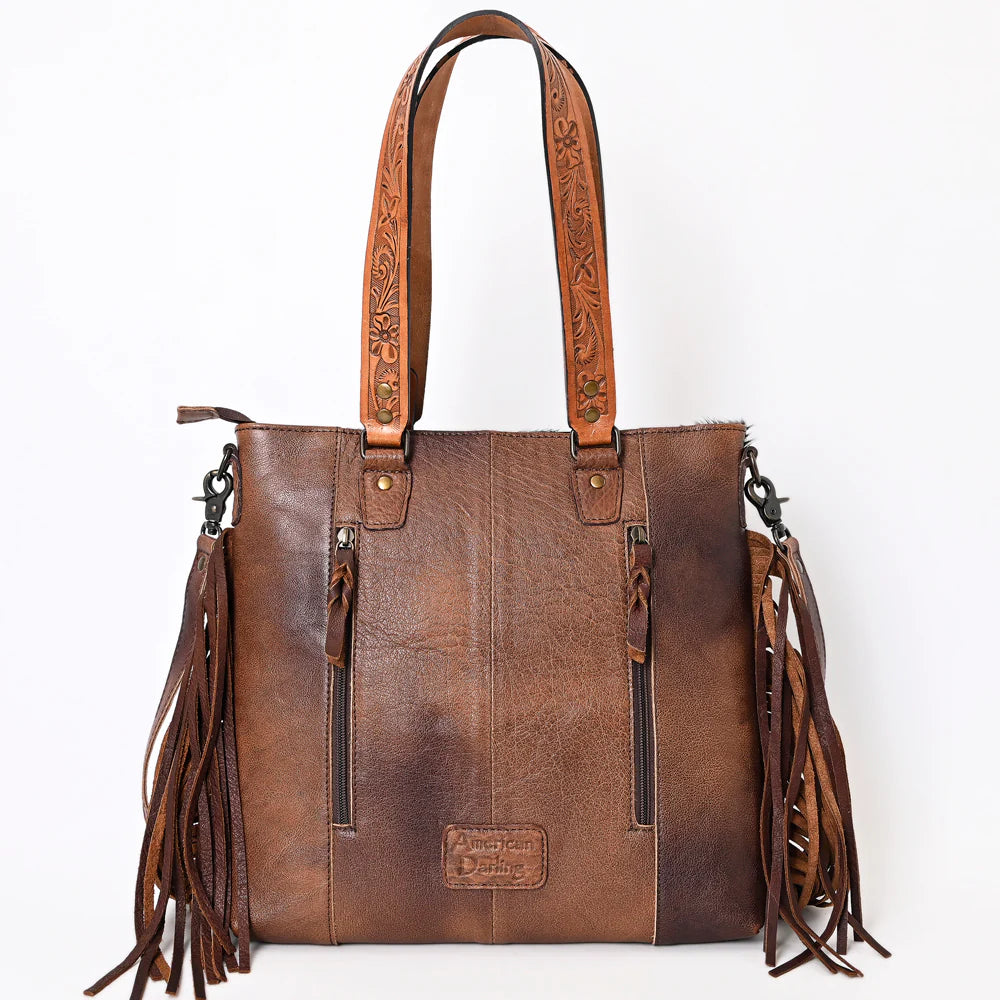 American Darling Western Hair-On Cowhide Tooled Leather & Fringe Tote