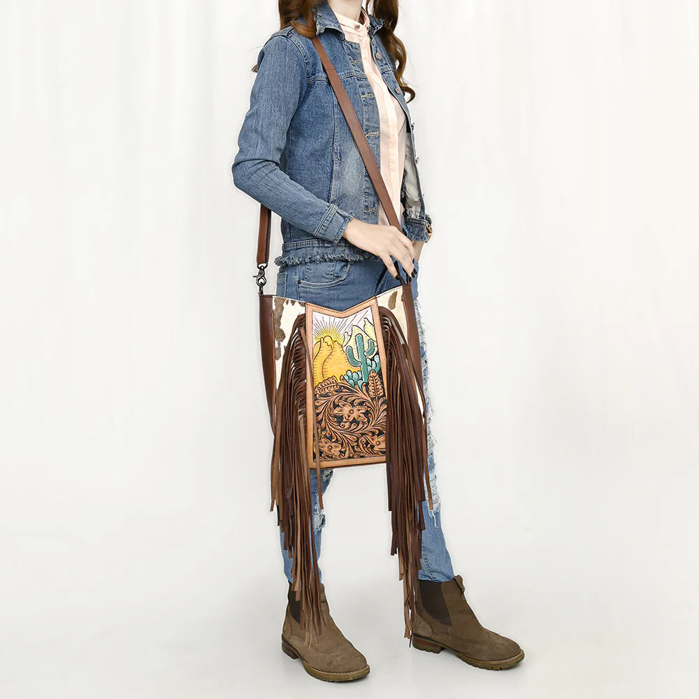 American Darling Leather Crossbody Bag - Cactus Sunset Design