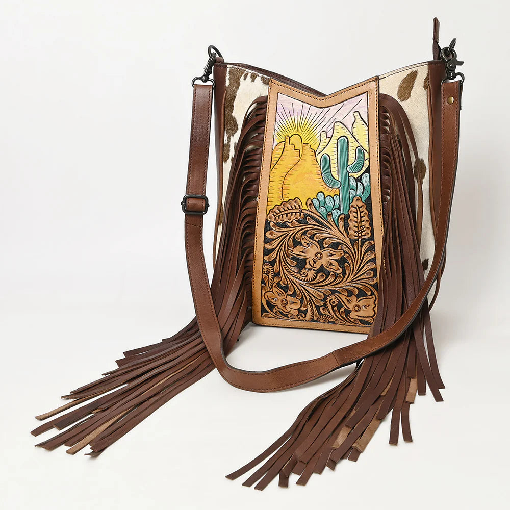 American Darling Leather Crossbody Bag - Cactus Sunset Design