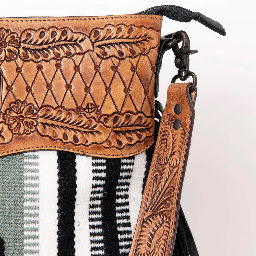 American Darling Signature Hand Tooled Eagle Saddle Blanket Large Crossbody Purse - White/Black