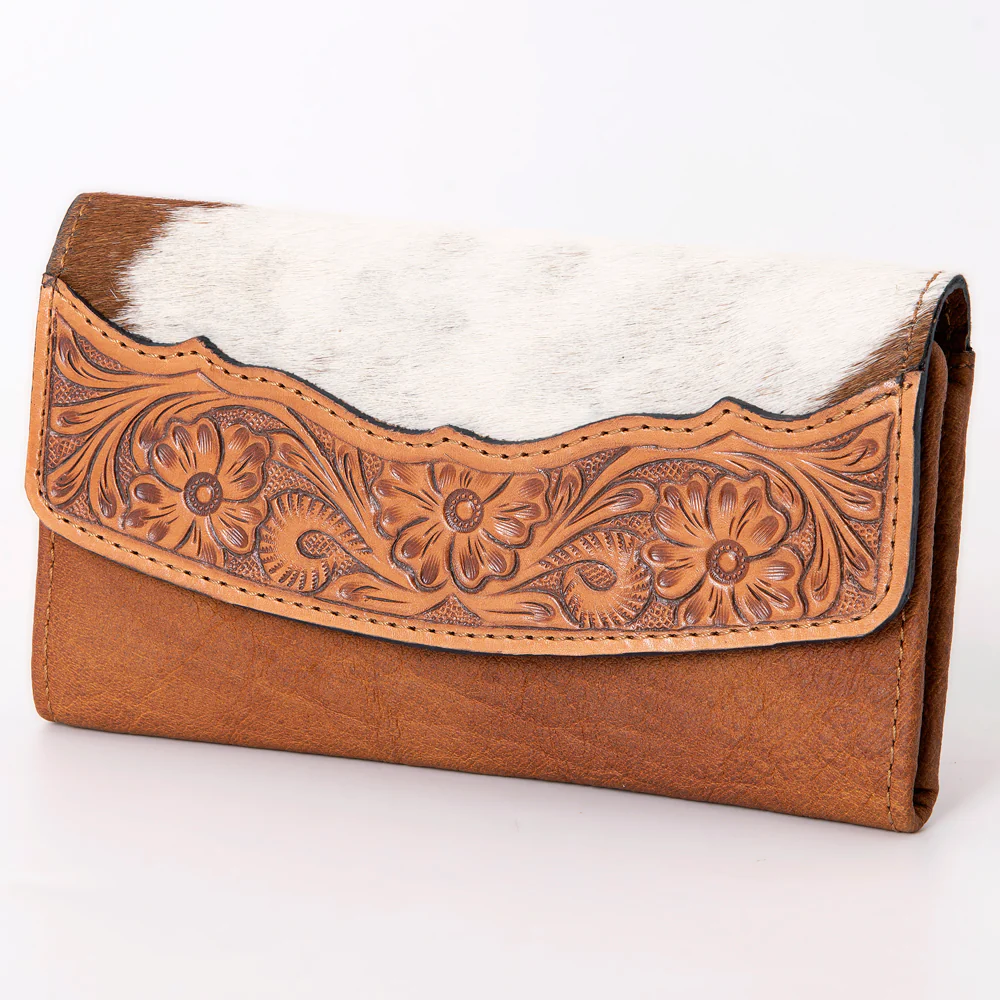 American Darling Hand Tooled Leather and Cowhide Clutch